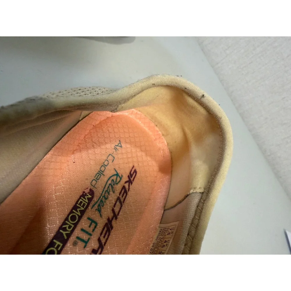 Skechers Relaxed Fit Air-Cooled Memory Foam Slip On Sneakers Beige 23045 NAT 7.5